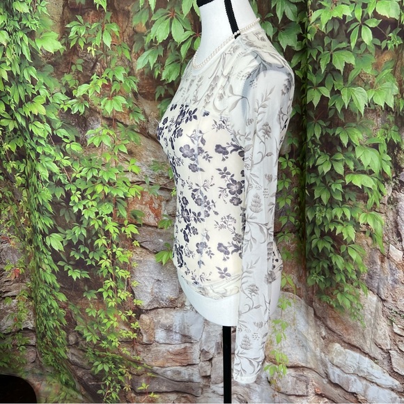 FREE PEOPLE Cream and Black Mesh Stretch Betty Garden Fitted Top, M - Picture 6 of 10